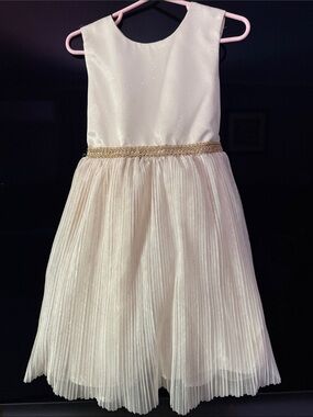 Ivory Girls' Sparkle Tulle Dress with Gold Braided Waistband